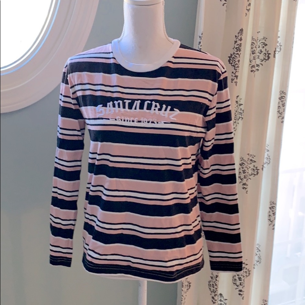 Santa Cruz Skateboards Black and Pink Striped Long Sleeve Tee - Picture 2 of 8